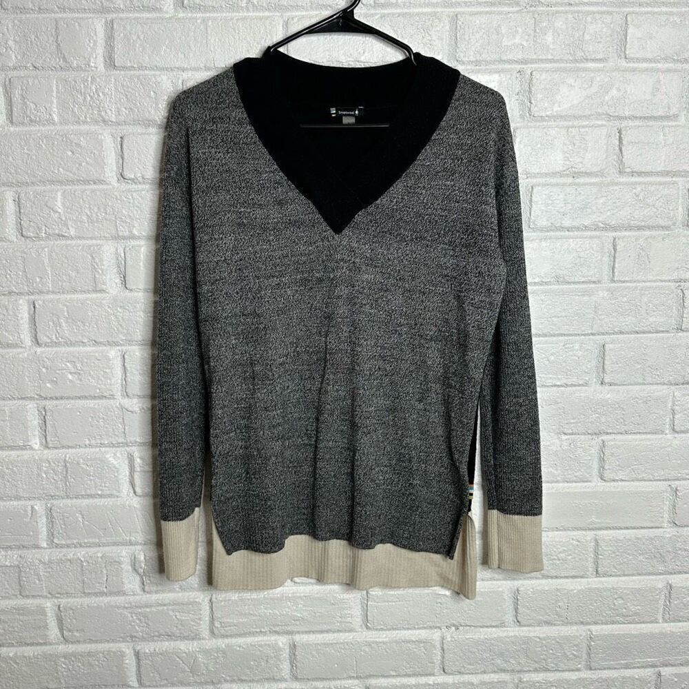 Smartwool‎ Akamina V-Neck Merino Wool Blend Sweater Gray size Small
